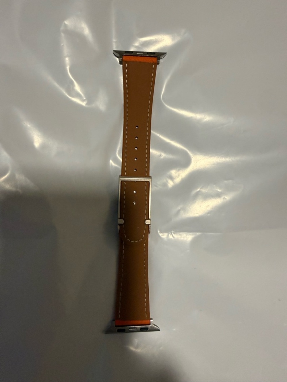 Custom Hermes Orange Color Leather apple Watch Strap Unisex - Picture 2 of 2